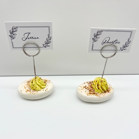 Deviled Egg Place Card Holders – Set of 2 | Handmade Polymer Clay Table Decor - Picture 4 of 16